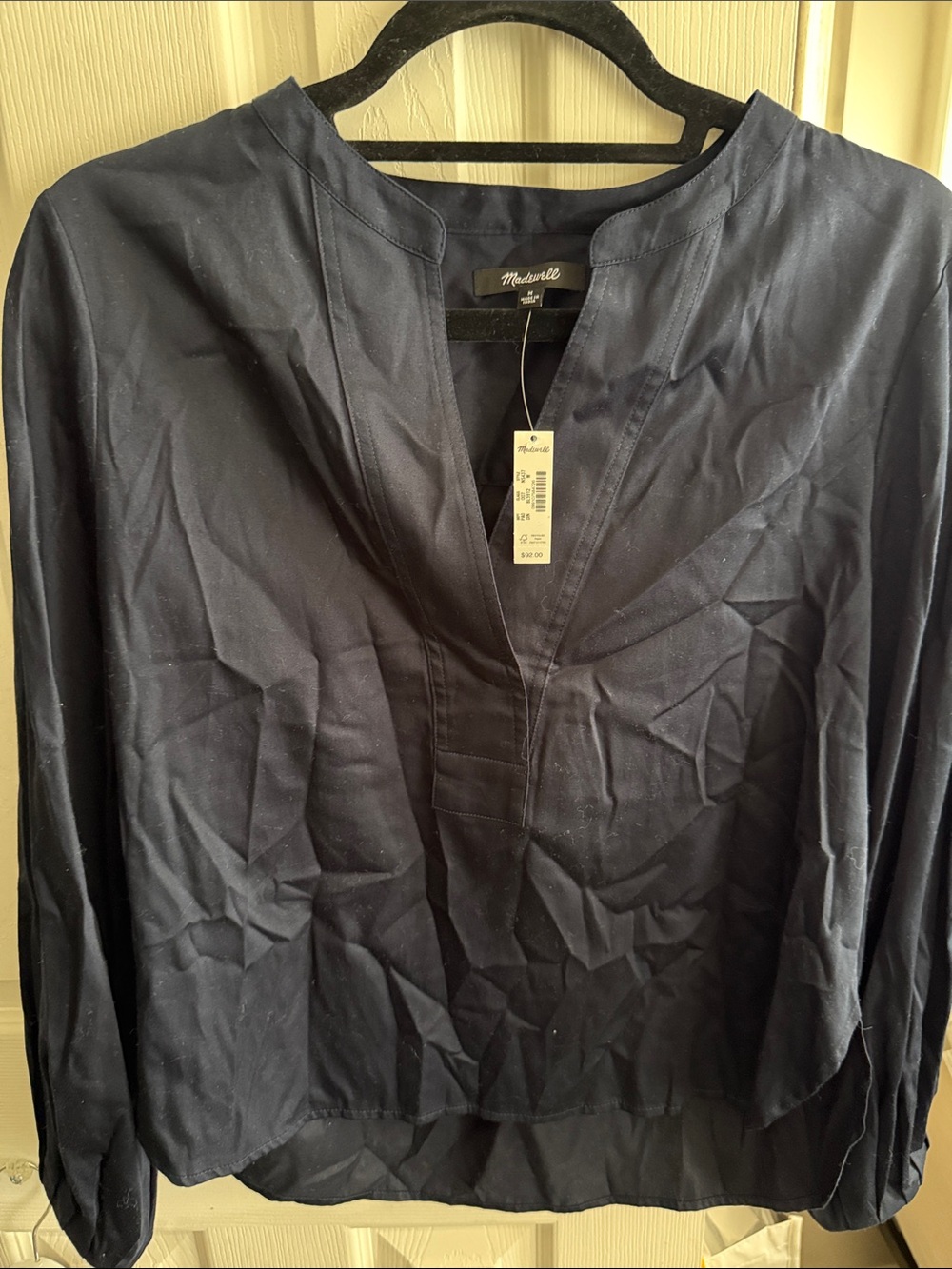 NWT Madewell Navy Long Sleeve Split-Neck Shirt